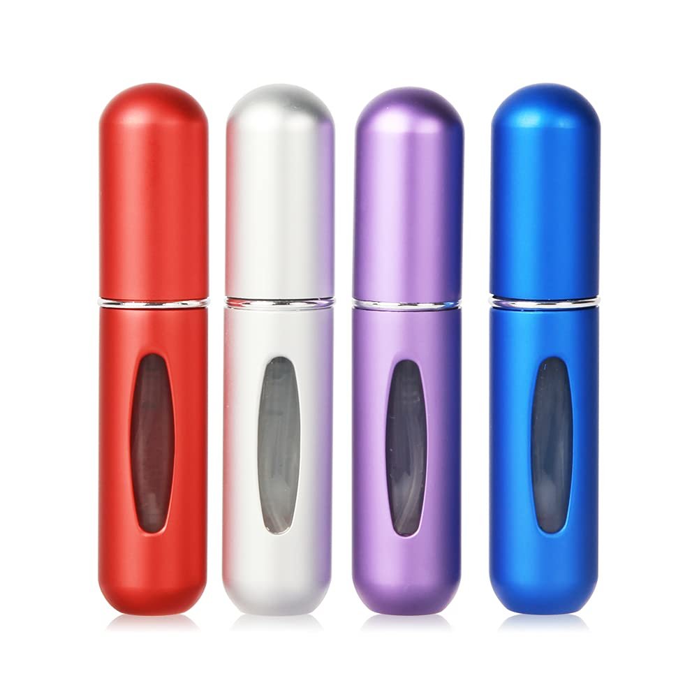 Saiveina Taşınabilir 5ml Mini Parfüm Atomizer Şişeleri, Doldurulabilir Parfüm Sprey Şişesi, Koku Pompası Kılıfı, Seyahat ve Giden için Boş Parfüm Şişeleri (4 Paket)
