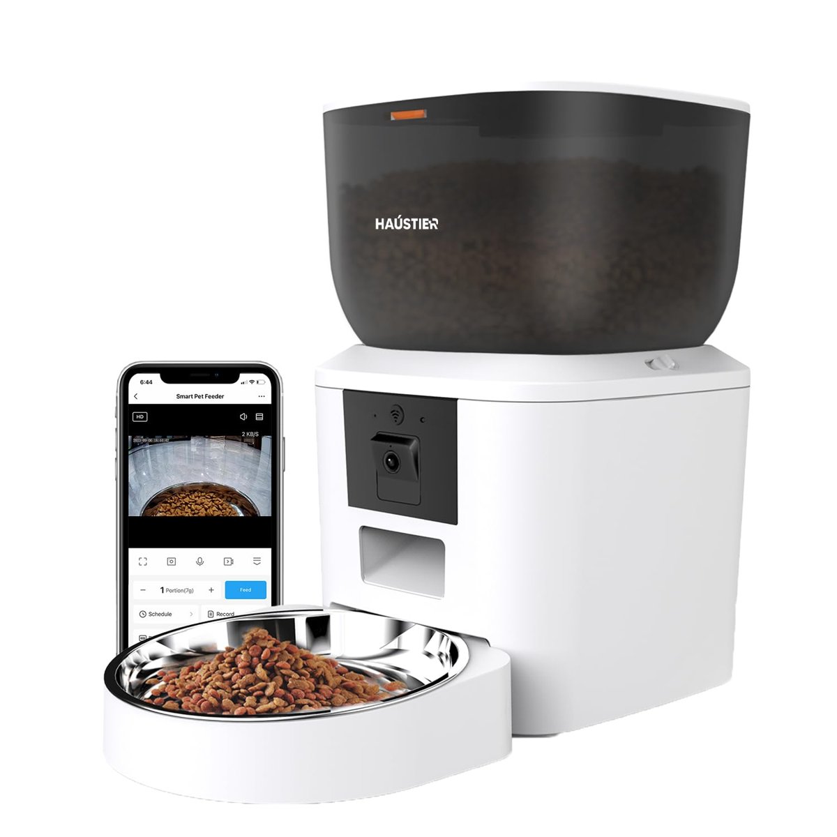 Haustier QQ029 Kameralı 1080P Gece Görüş Akıllı Kedi Köpek Otomatik Mama Kabı, Tuya App-Wifi Uzaktan Kontrol, Sesle Çağırma, 2.4Ghz/5Ghz, 4Lt hazne, Metal Kase (Beyaz)