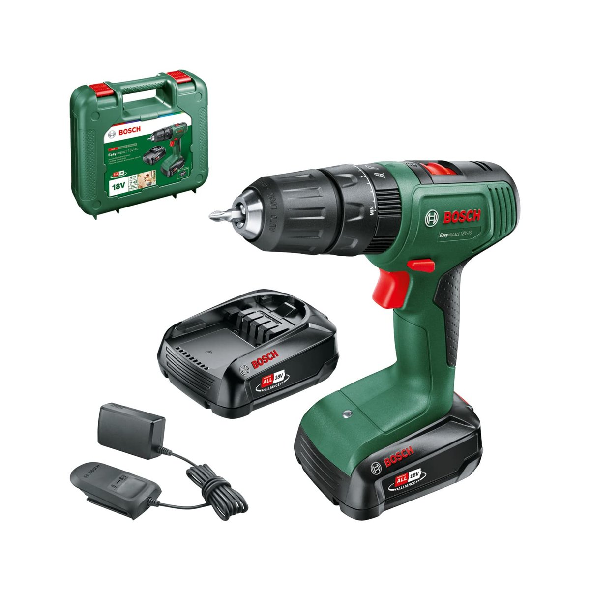 Bosch Home and Garden Easyimpact 18V-40 Akülü Darbeli Matkap (2 2.0 Ah Pil, 18 Volt Sistem, Kasa içi