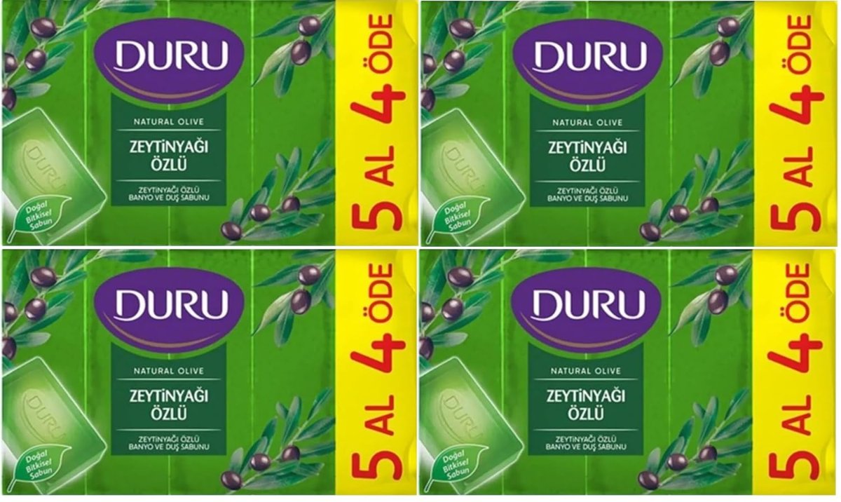 Duru Duş Natural Olive Zeytinyağı Özlü Banyo Sabunu 5x150 Gr X 4 Adet