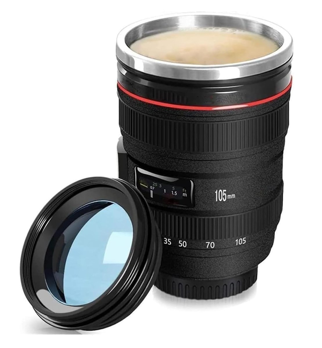 Senon Objektif Kupa Lens Kupa Kahve Ve Çay İçin Termos Kupa Fotoğraf Tutkunları İçin Dekoratif Hediyelik 350 ml (Cam Kapak)