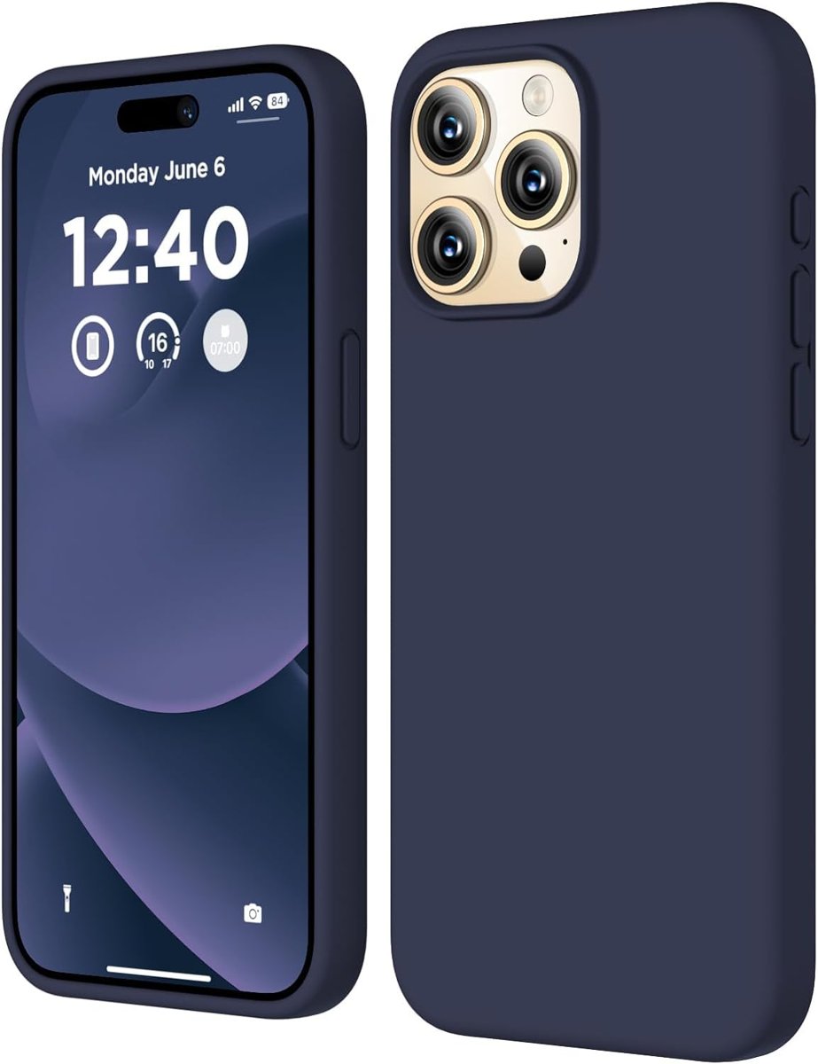 URUCHI iPhone 15 Pro Max ile Uyumlu Kılıf, İçi Kadife Kaplamalı İnce Sıvı Silikon Tam Koruma Yumuşak Jel Silikon Kapak, Lacivert