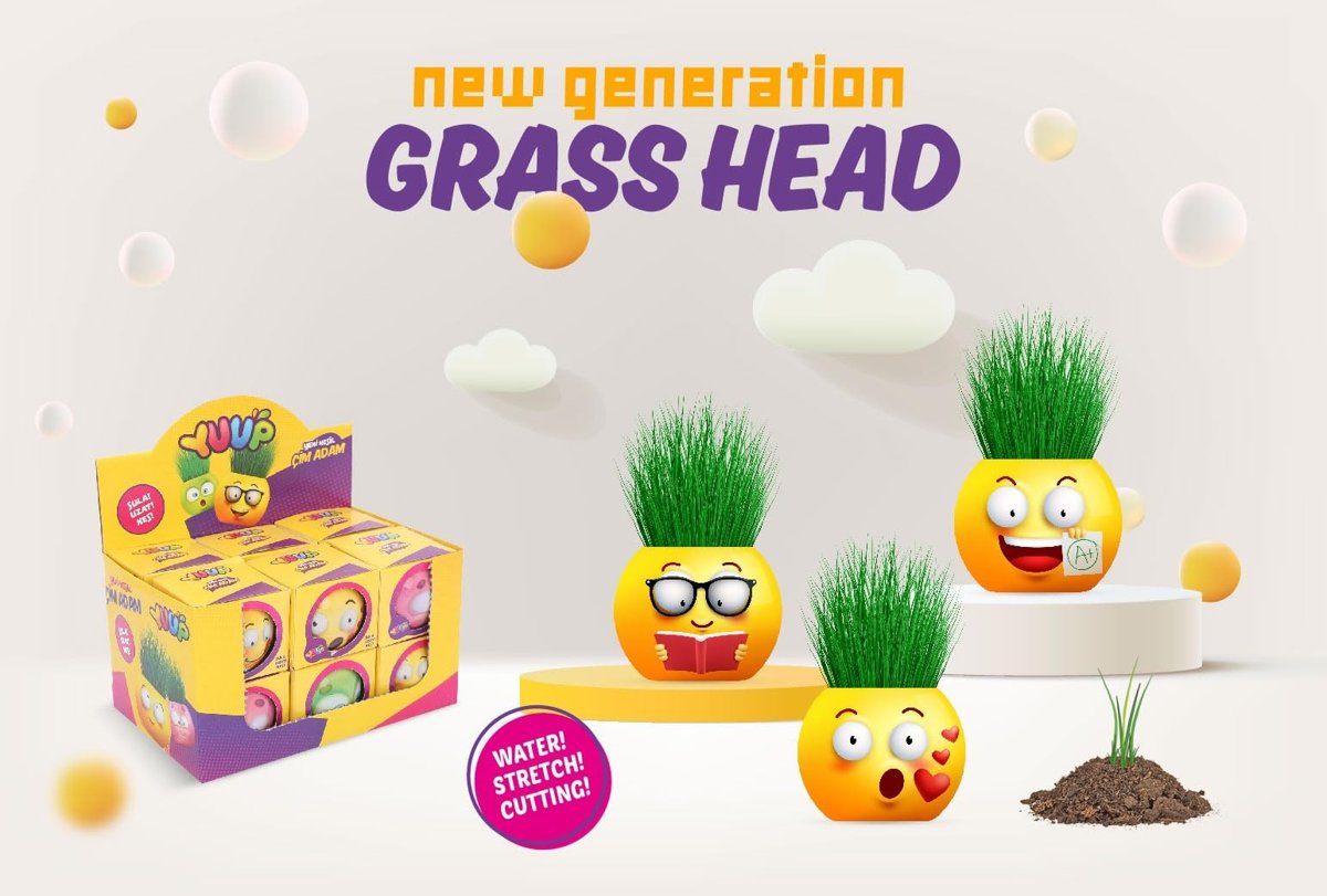YUUP Emoji Temalı Çim Adam 6'lı Set – Çocuklar İçin Eğitici ve Eğlenceli Bitki Yetiştirme Kiti