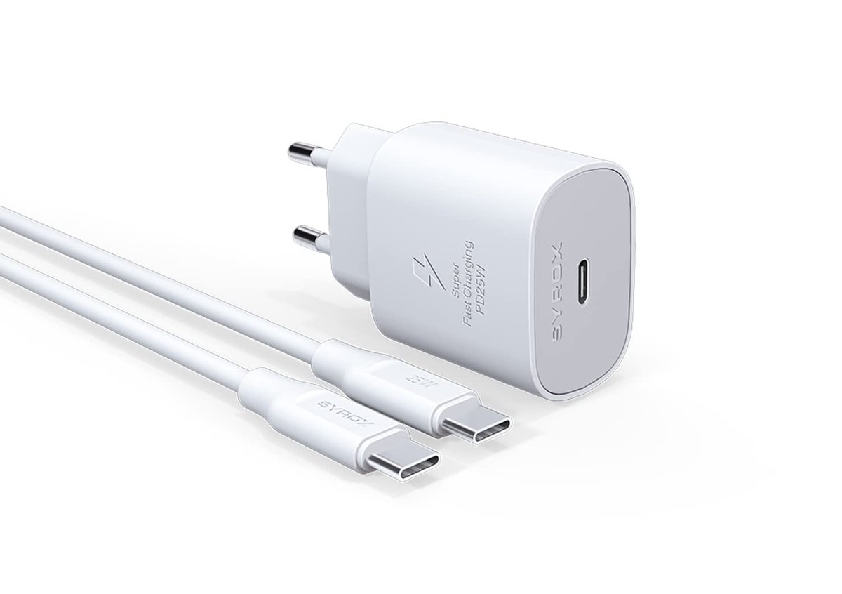 Syrox PD25T Q3.0 Pd 25W Type-C To Type-C Hızlı Şarj Aleti Set Beyaz