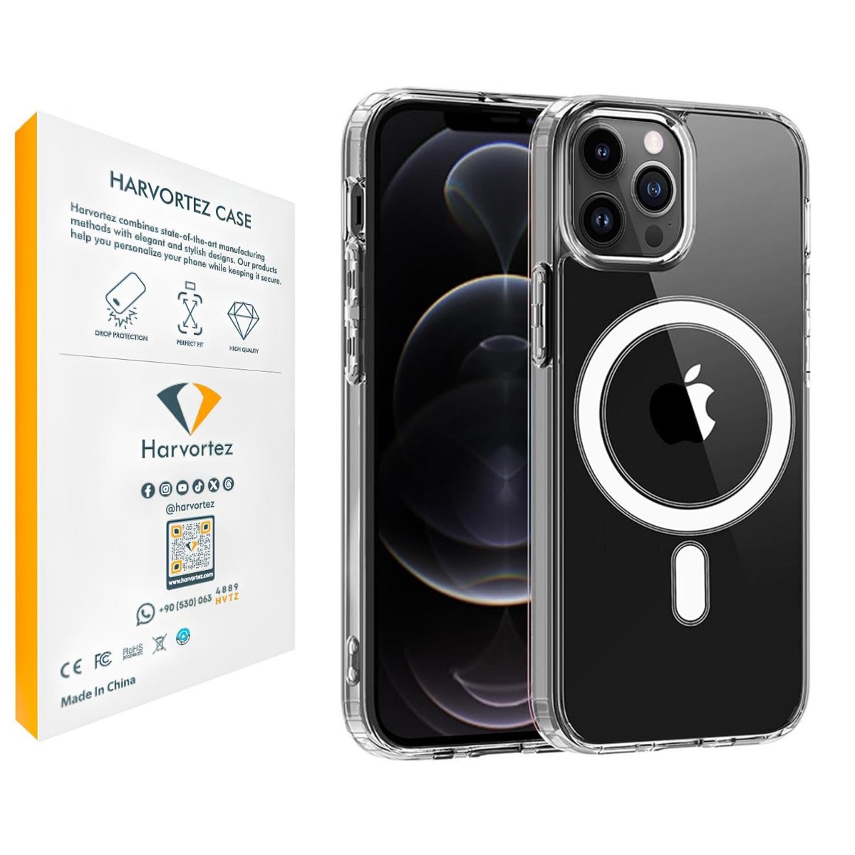 HARVORTEZ iPhone 12/12 Pro MagSafe Uyumlu Güçlü Manyetik Kılıf, PC Çevre Dostu Malzeme, Logo Görünür