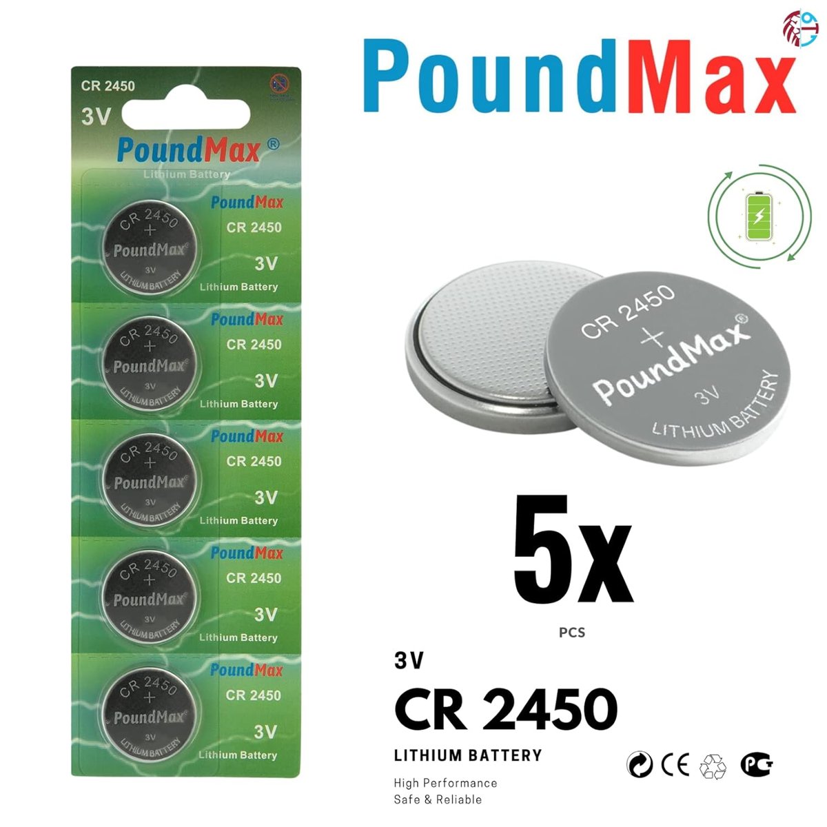 5 Adet 2450 CR2450 DL2450 DL2450 ECR2450 KCR2450 3V PoundMax Lityum Düğme Piller, Düğme Pil, Çocuklara Dayanıklı Ambalaj, Akıllı Ev Cihazları, Küçük Elektronik Ev Aletleri, Araba Anahtarları ve Diğer