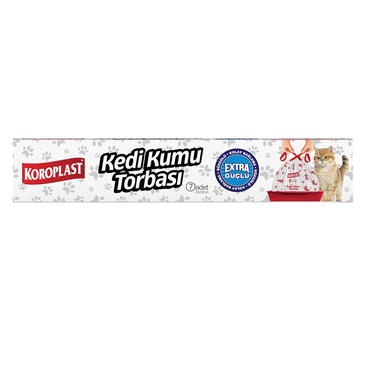 Koroplast Büzgülü Kedi Kumu Poşeti 7'li Set, 82x50 cm Extra Güçlü Büzgülü Kolay Bağlama, Pratik Sızdırmaz Kullan-At Torbası, Kedi Tuvalet Kabına Uygun, Hijyenik Temizlik Sağlayan Kedi Kumu Torbası