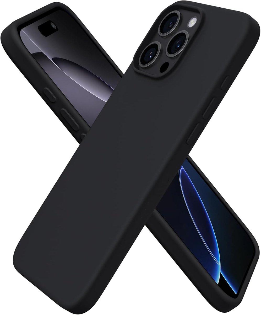 URUCHI iPhone 16 Pro Max ile Uyumlu Kılıf, İçi Kadife Kaplamalı İnce Sıvı Silikon Tam Koruma Yumuşak Jel Silikon Kapak, Siyah