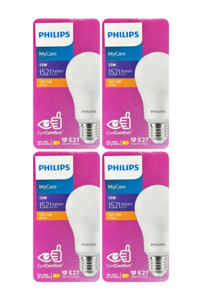 Philips MyCare 13W Sarı Işık E27 Duylu LED Ampul, 4 Adet