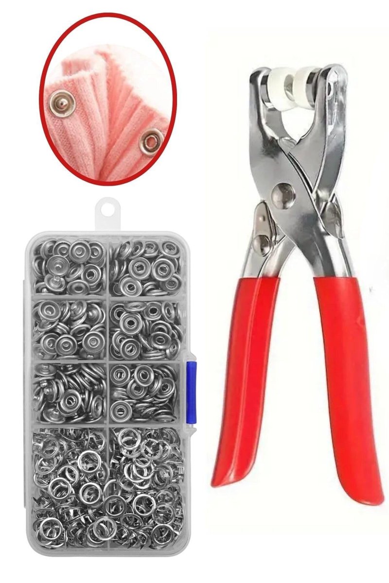 BUFFER® 100 adet Paslanmaz Çelik Çıtçıt ve Pense Seti Metal Çıt Çıt Makinesi