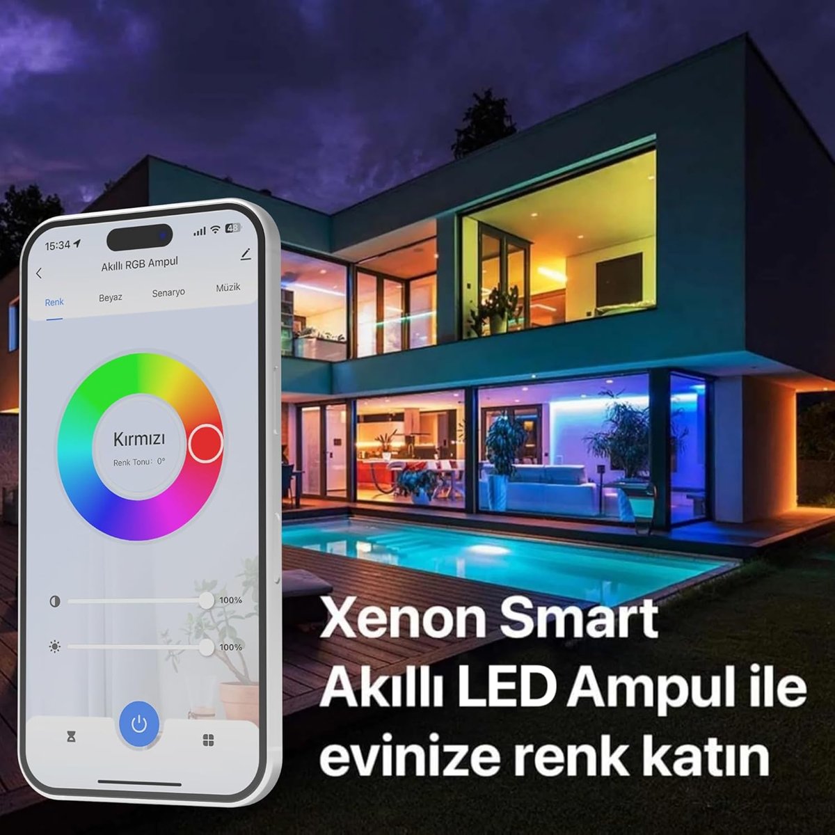 Xenon Smart Akıllı Wi-Fi Led Akıllı RGB Ampul Mobil Uygulama Denetimli Google Home ve Alexa Uyumlu Çok Renkli Lamba (1 Adet) X7021