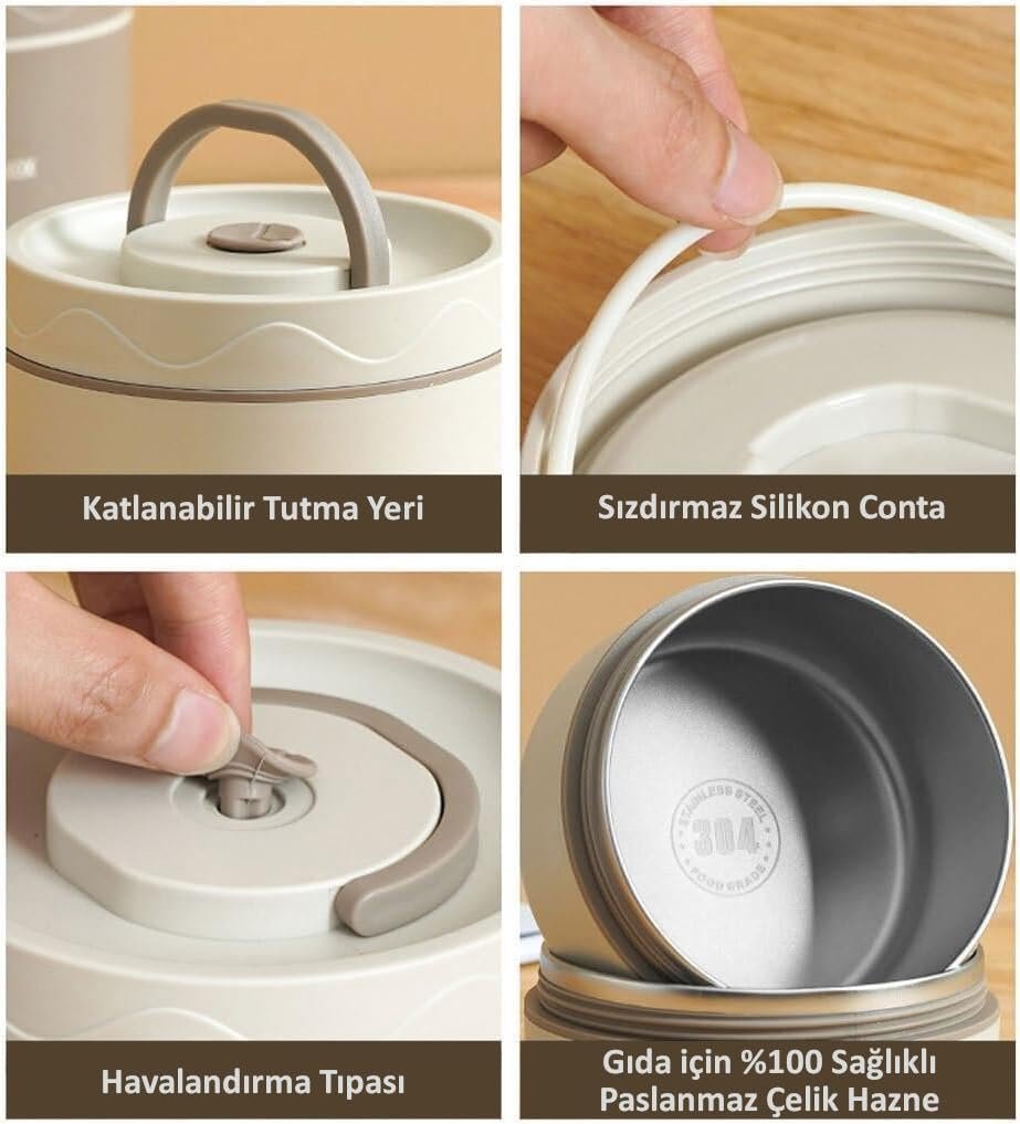 Valkyrie 3 Gözlü Paslanmaz Çelik Isı Yalıtımlı Yemek Kabı Seti Çantalı 304 Steel 2 x 420ml + 550ml