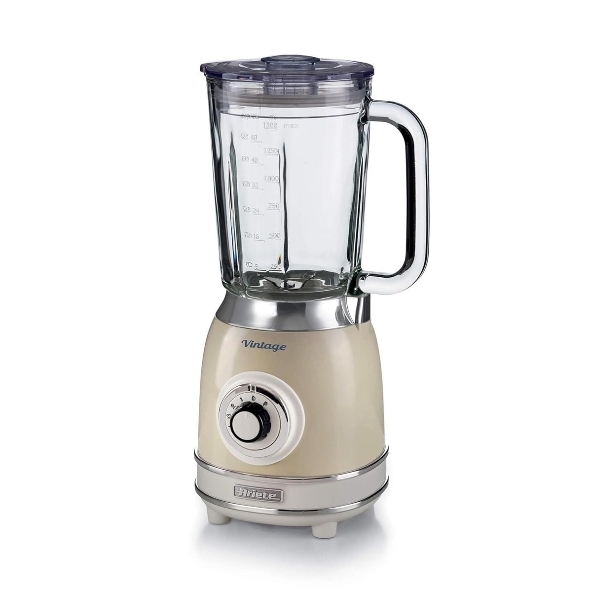 Ariete Vintage Cam Blender Bej 0583/03-1,5 Litre Kapasiteli Cam Sürahi, 4 Hız Kademesi, Pulse Özelliği ve Buz kırma Fonksiyonu, 4 Paslanmaz Çelik Bıçak ile Güçlü Performans