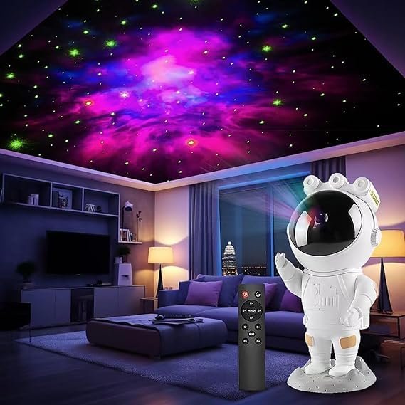 Jouis Astronot Gece Lambası Galaxy Projektör,LED Galaksi Işık Projektörü Çok Renkli Nebula Galaksi Yıldızlı Gece Işığı Uzaktan Kumandalı Projektör Lambası Yatak Odası Hediye için USB Planetaryum Projektörü