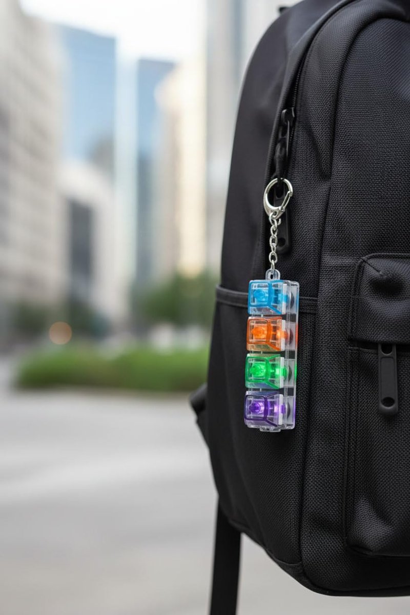 Busstier Işıklı Klavye Stres Giderici Anahtarlık, Mekanik Tuşlu Click Sesli RGB LED Işıklı Mini Klavye Anahtarlığı, Şeffaf Tasarım Taşınabilir Gamer Aksesuarı