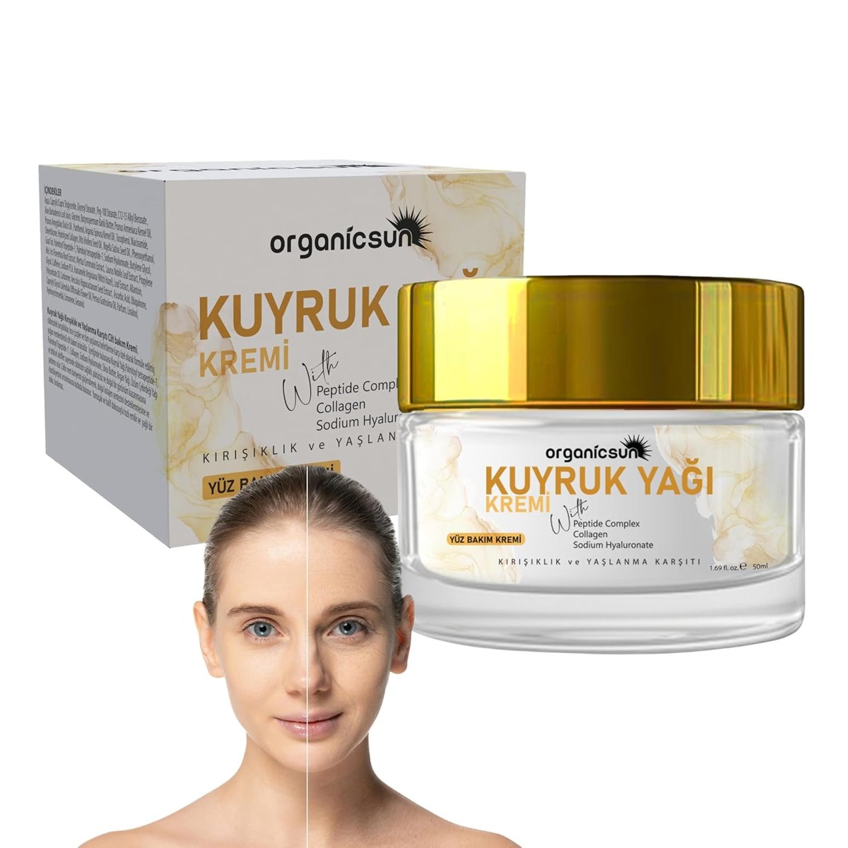 Organicsun Kuyruk Yağı Kremi | Kırışıklık  Yaşlanma Karşıtı Anti Aging Yüz Bakım Kremi 50ml - Collag