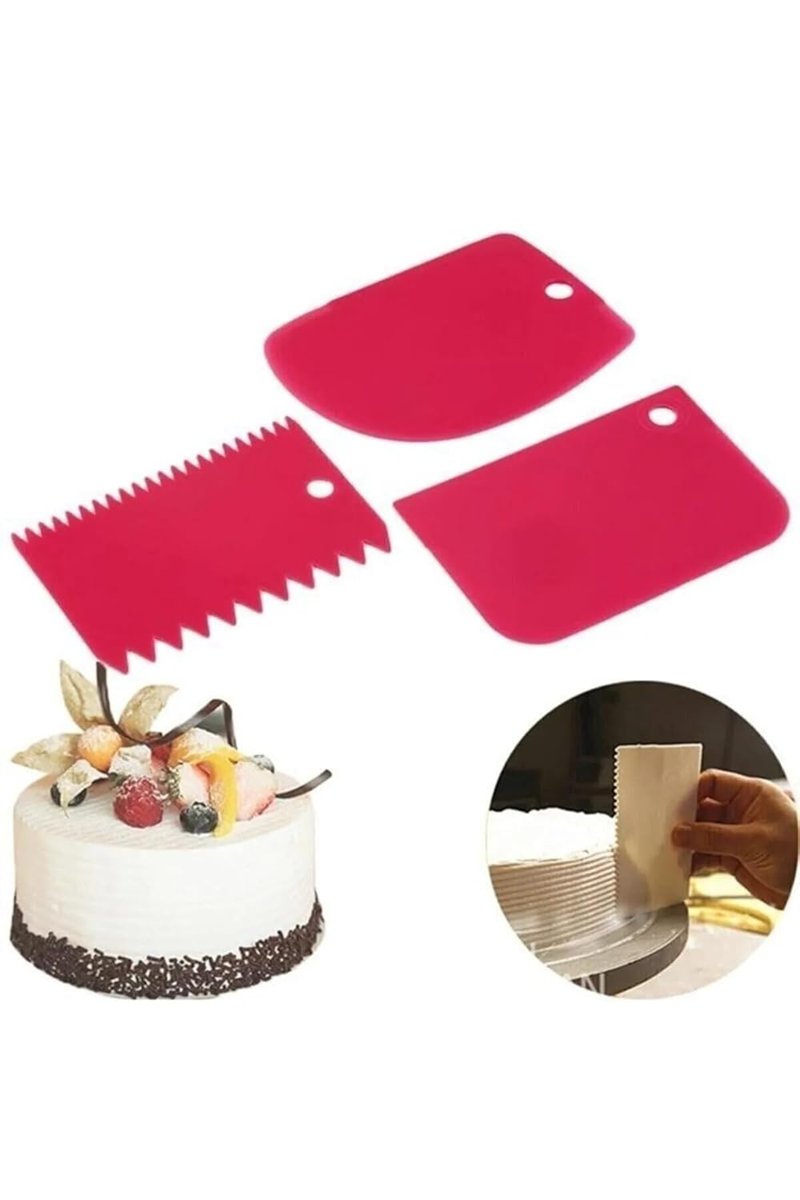 3 Parça Plastik Pasta Hamur Krema Şekillendirici Kesici Kazıyıcı Dekoratör Spatula Set