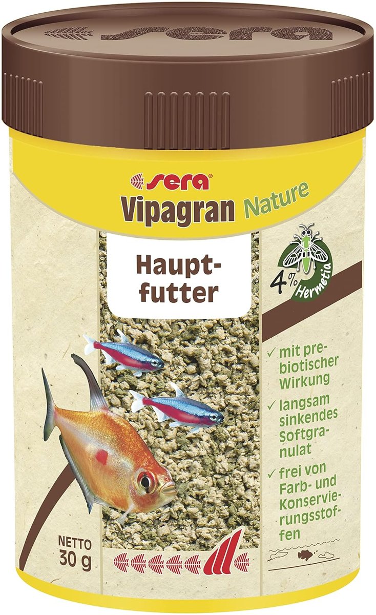 sera Vipagran Nature 100 ml |%4 böcek unu içeren yumuşak granülden ana yem | sağlıklı büyüme ve güçlü gelişim | küçük ağızlı balıklar için de | boya ve koruyucu madde içermez