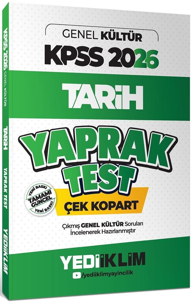 Yediiklim Yayınları 2026 KPSS AGS Genel Kültür Tarih Çek Kopart Yaprak Test