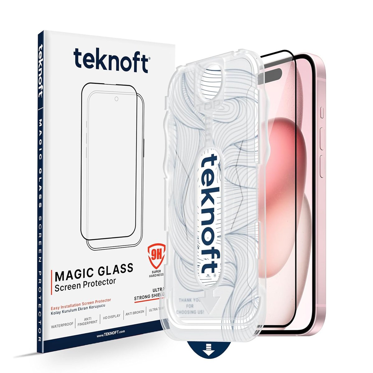 Teknoft iPhone 15 için Kolay Kurulum Kitli Takılırken Camın Altında Kesinlikle Toz Bırakmayan Ekstra