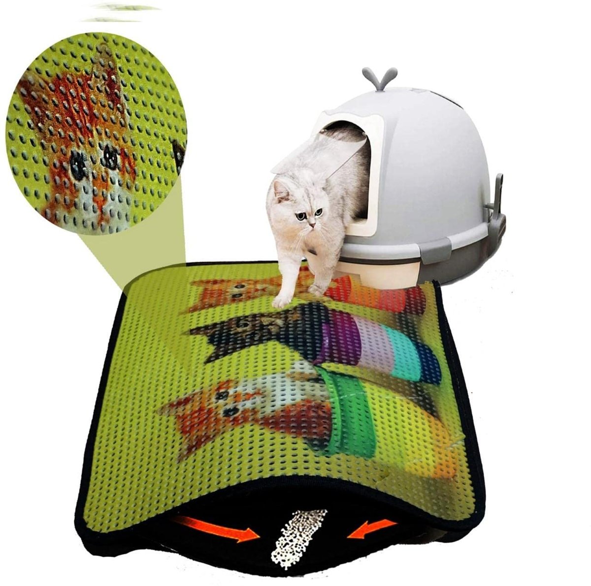 Miapet Elekli Desenli Kedi Tuvalet Önü Paspası 60 x 45 cm Sepette Üç Kedi