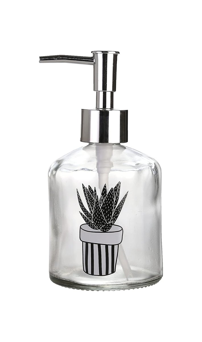 Cam Sıvı Sabunluk,Kaktüs 1 Desen 300ml 7,6x15,5cm