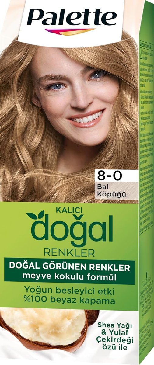 Palette Kalıcı Doğal Renkler 8-0 Bal Köpüğü Saç Boyası, Tek Ebat