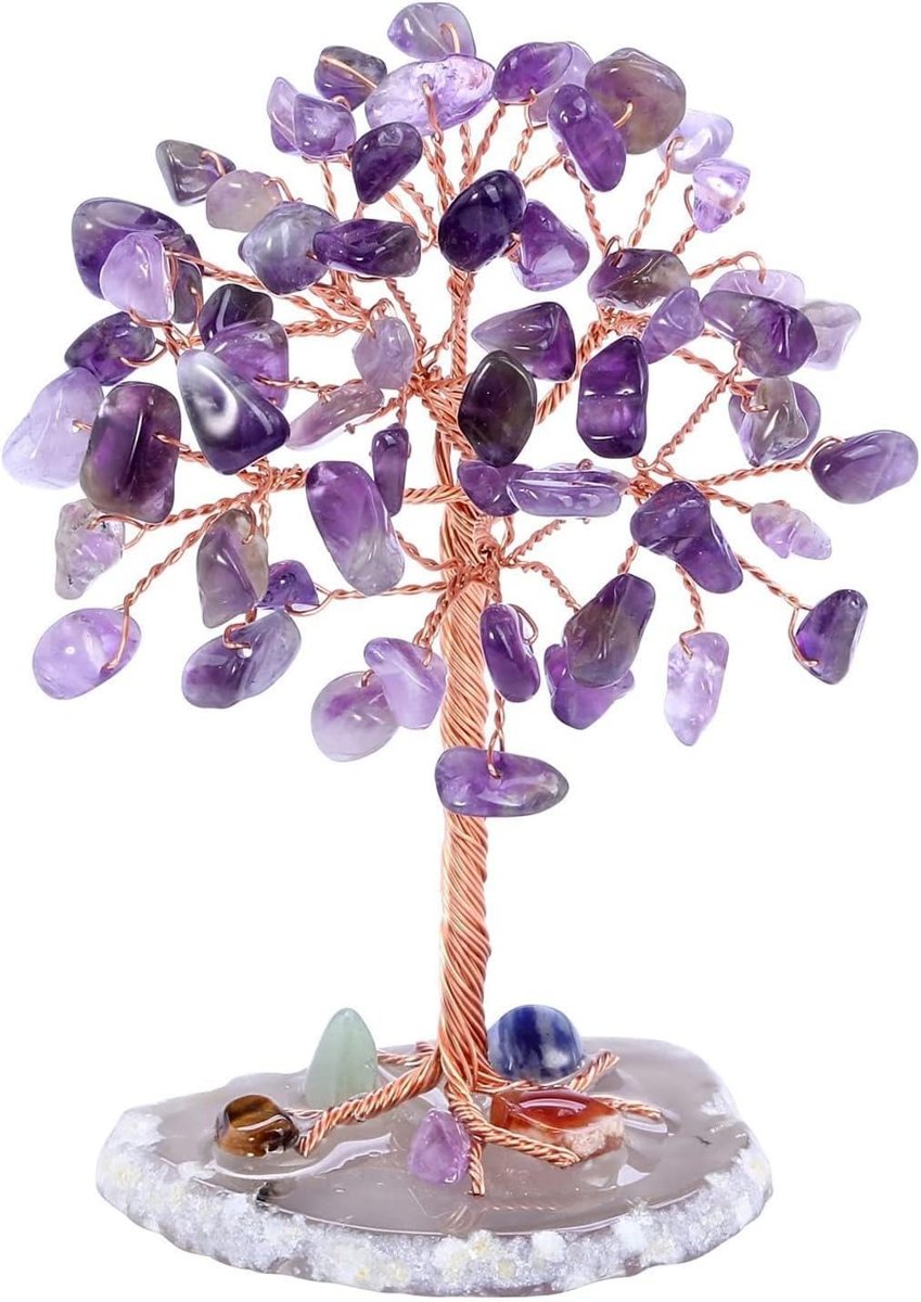 Valkyrie Ametist “Yaşam Ağacı” Kristal Bonsai – Doğal Taş Dekor | El Yapımı Tel Ağaç Meditasyon & Ofis Masaüstü Süs