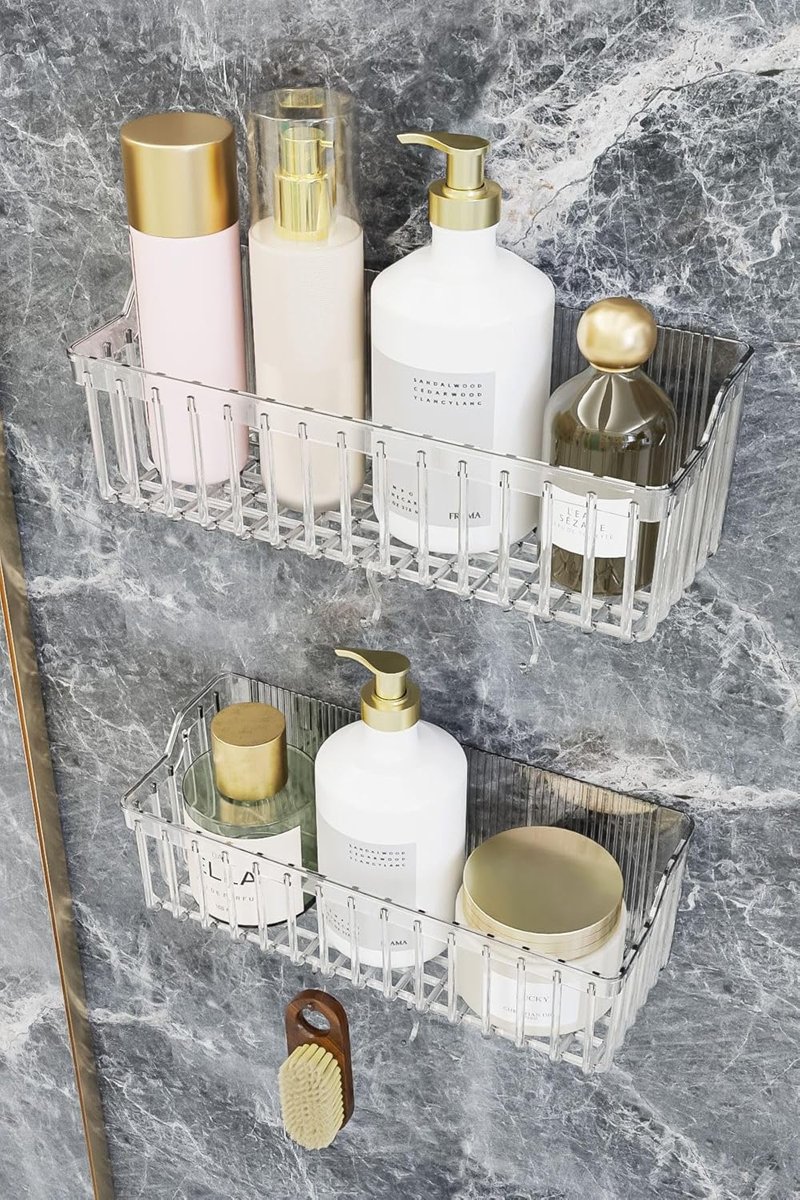 ATA HOME Banyor Yapışkanlı Banyo Rafı, 2'li Banyo Düzenleyici Organizer Banyo Duş Rafı Şampuanlık, Plstik