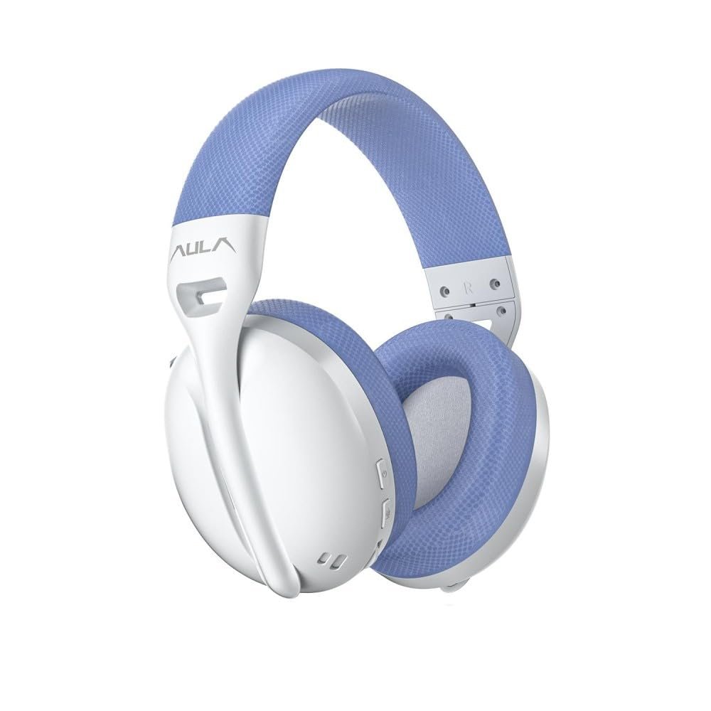 Aula S6 3 Modlu Kablosuz 3.5mm Kablolu ve Bluetooth 5.3 Mikrofonlu Gaming Oyuncu Kulaklığı Mavi Ultra Hafif Hafızalı Sünger 40mm Sürücülü Gürültü Önleyici