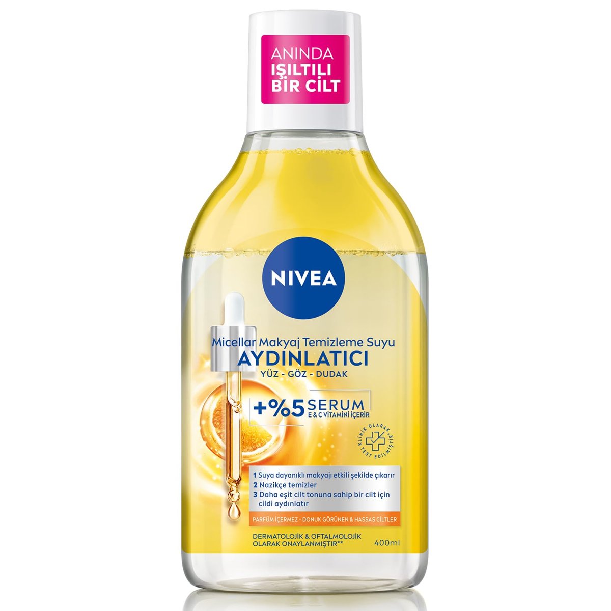 NIVEA Micellar Aydınlatıcı Makyaj Temizleme Suyu 400 ml,Suya Dayanıklı Makyajı Çıkarır,Ovalama Gerek