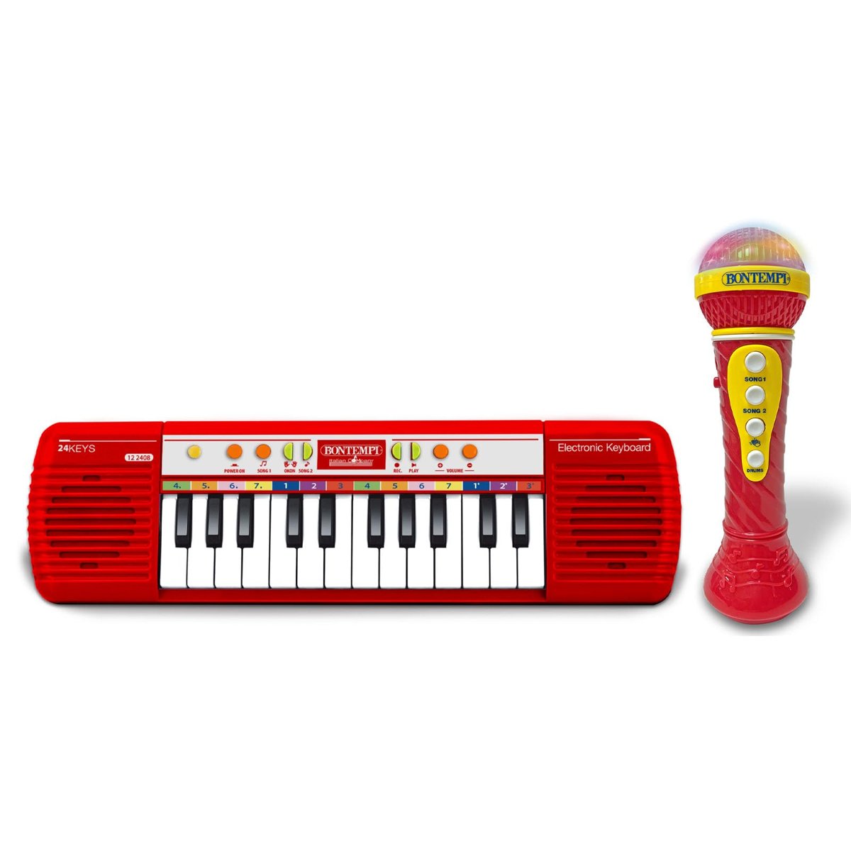 Bontempi Elektronik Karaoke Seti, 24 Tuşlu Işıklı Org ve Mikrofon, Müzik Eğitim Seti, 3+ Yaş (Kırmız