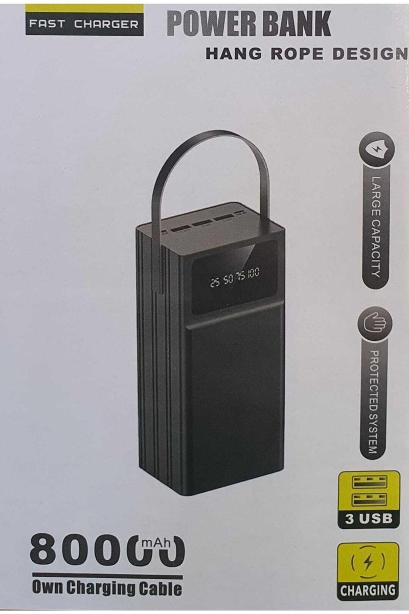 Junglee 80000 Mah Powerbank Ios Android Uyum Ekranlı Type C Mikro Usb Lightning Çıkışlı Siyah