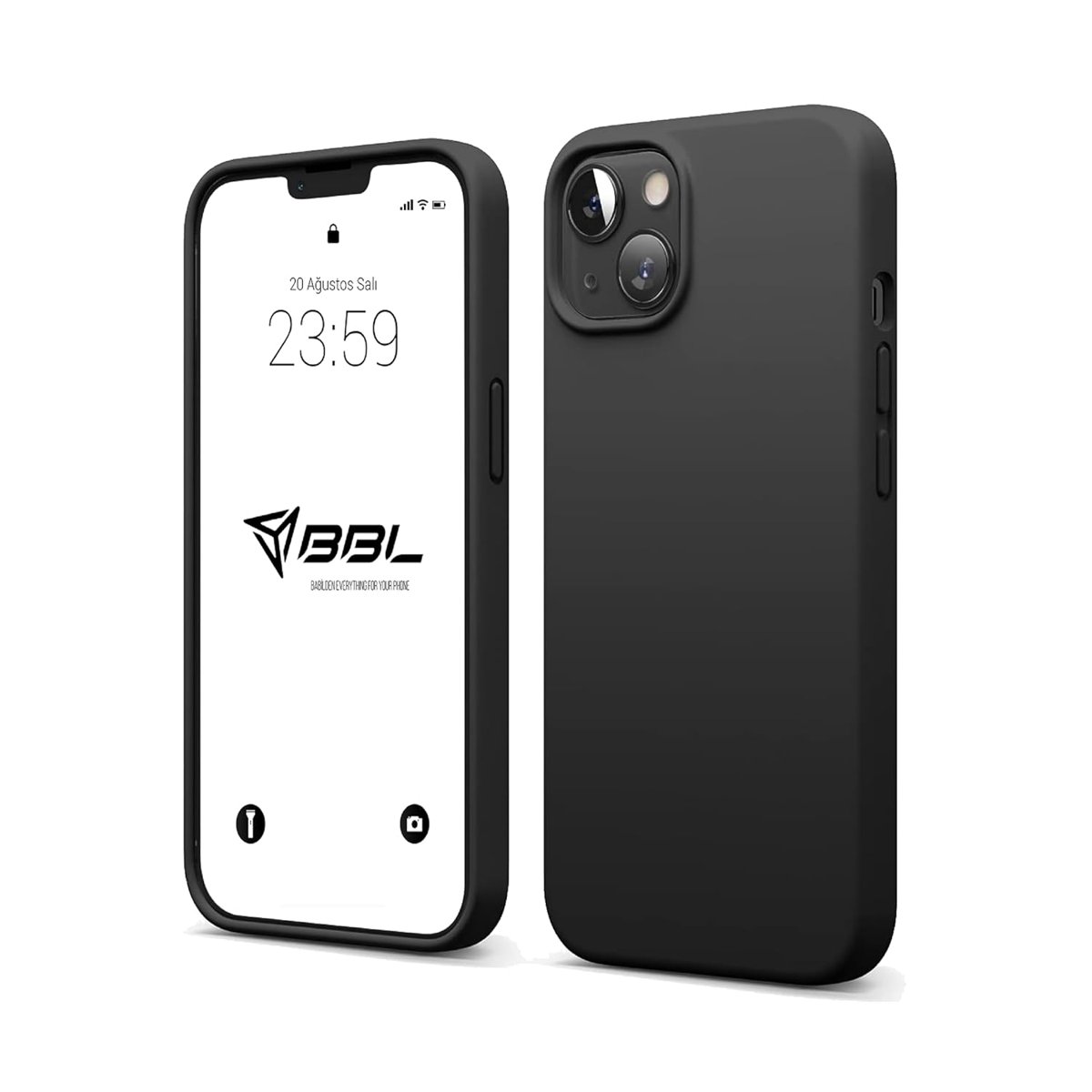 Babilden iPhone 13/14 Kılıf İnce Sıvı Silikon 3 Katmanlı Tam Kaplamalı Yumuşak Jel Kauçuk Kılıf Kapak (Siyah)
