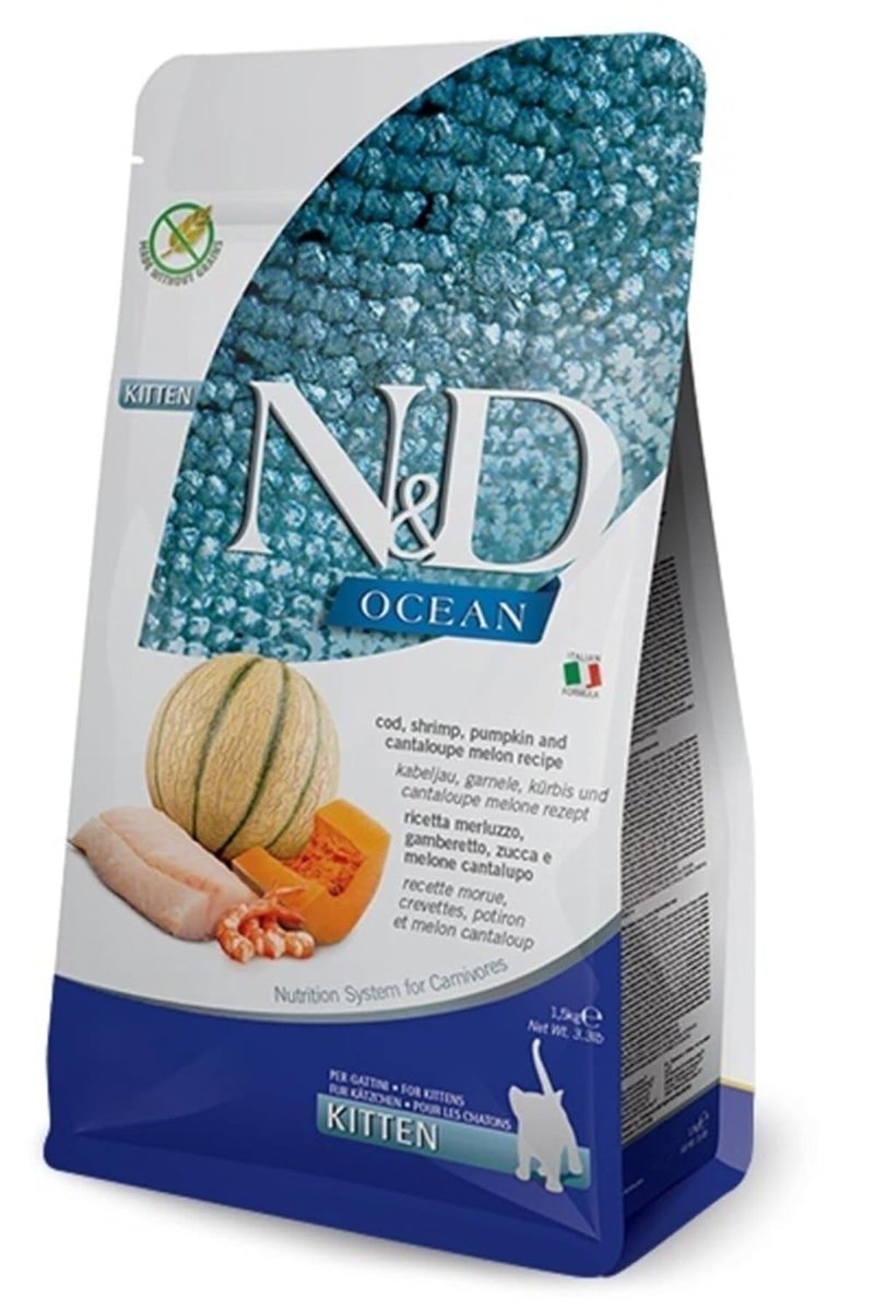 ND Ocean Kuru Kedi Maması, Morina Balığı, Karides, Balkabağı ve Kavunlu, Yavru Kedi, 1.5 kg
