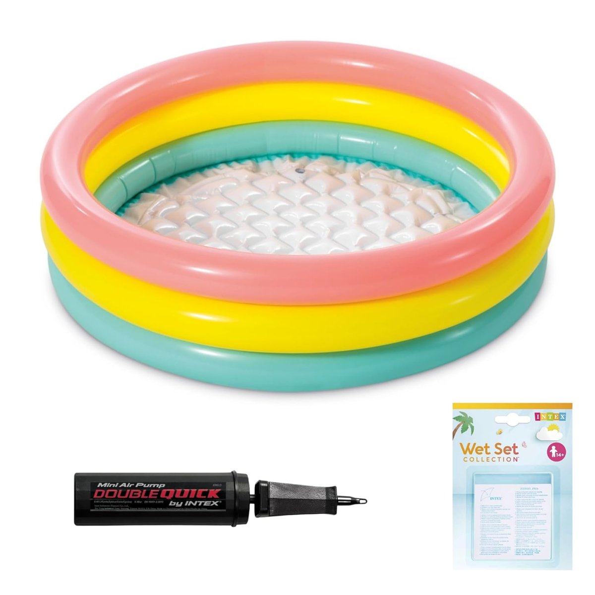 Şişme Yumuşak Tabanlı Renkli 3 Boğumlu Baby Pool Çocuk Bebek Havuzu,86x25 cm ve Pompa+Yama Set, Pomp
