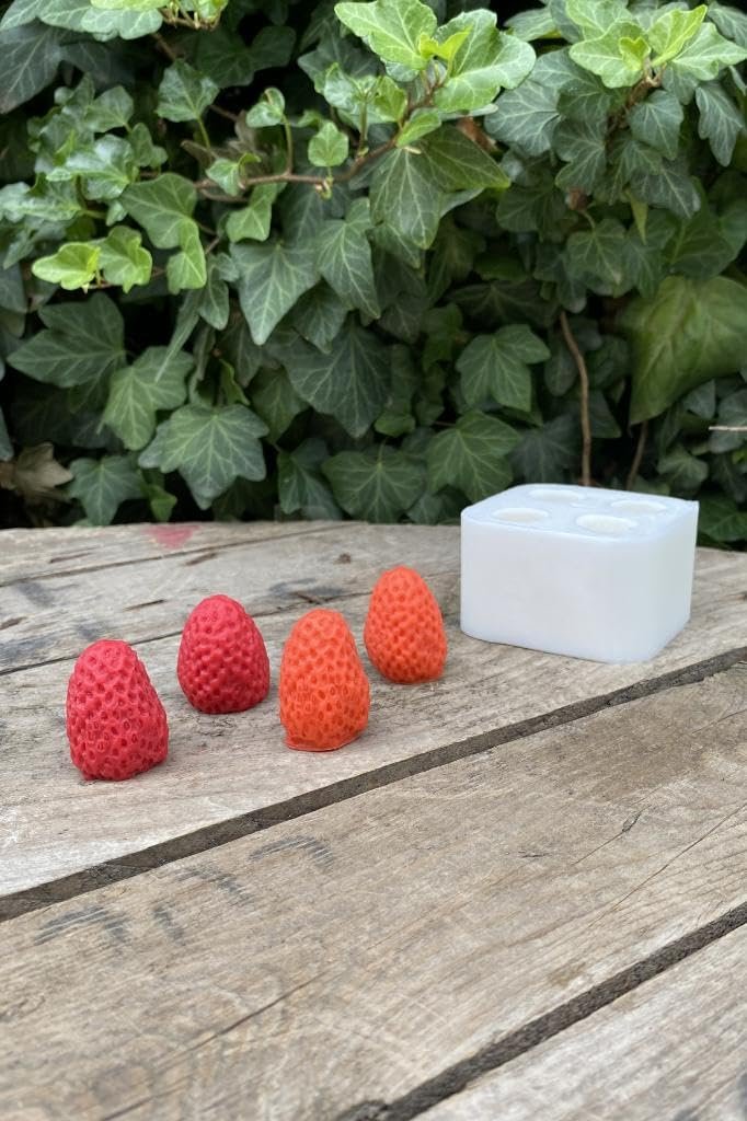 Rufus Concept Çilek Dörtlü Mum Kalıbı (Silikon) (2,5 x 2,5 x 3 cm) (Küçük Süsleme Kalıbı) 1 Adet