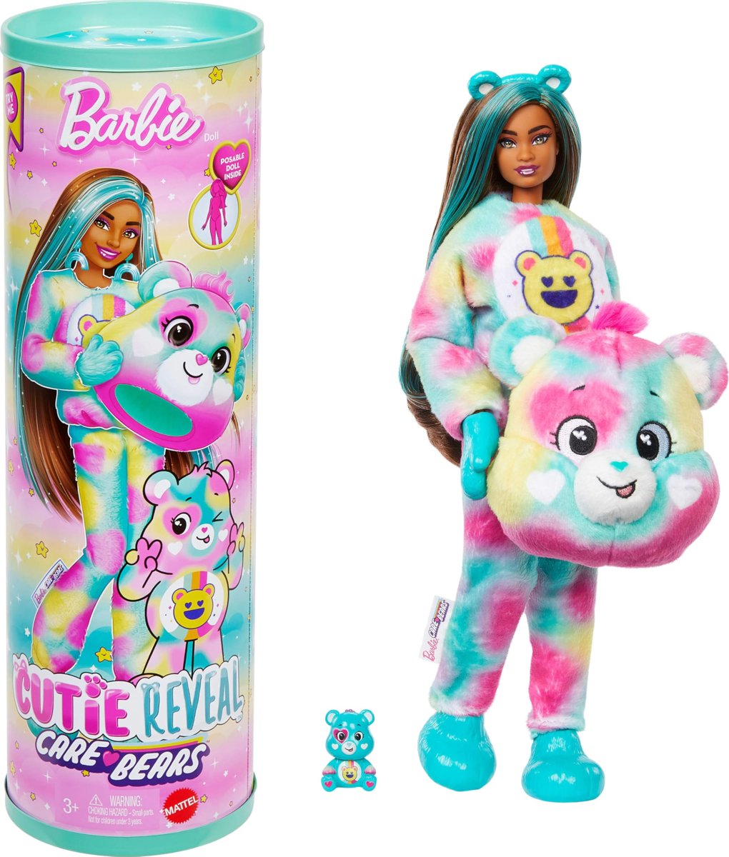 Barbie Cutie Reveal Sevimli Ayıcıklar bebek ve aksesuarları, Mutlu Ayıcık, renk değişimi ve mini ayıcık dahil 10 sürpriz içeren 2. seri, JFV62