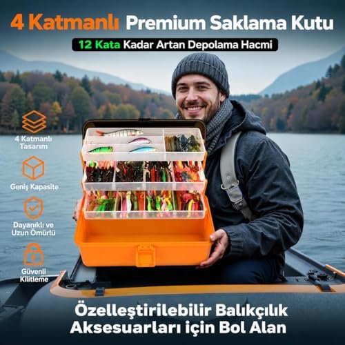 Valkyrie 4 Katlı Profesyonel Balıkçılık Takım Çantası Büyük Boy Olta Kutusu Organizer Premium Saklama Kutusu