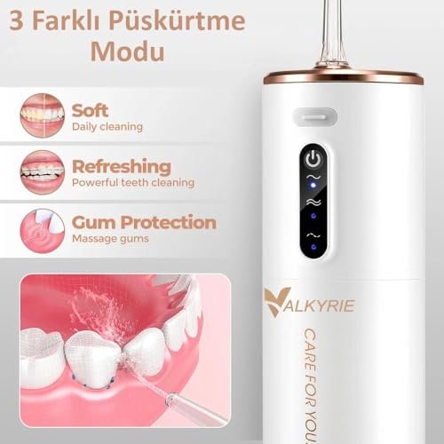 Valkyrie Şarj Edilebilir Taşınabilir Ağız Duşu 280ml Diş Protez Bakım Cihazı Gündelik Kullanım