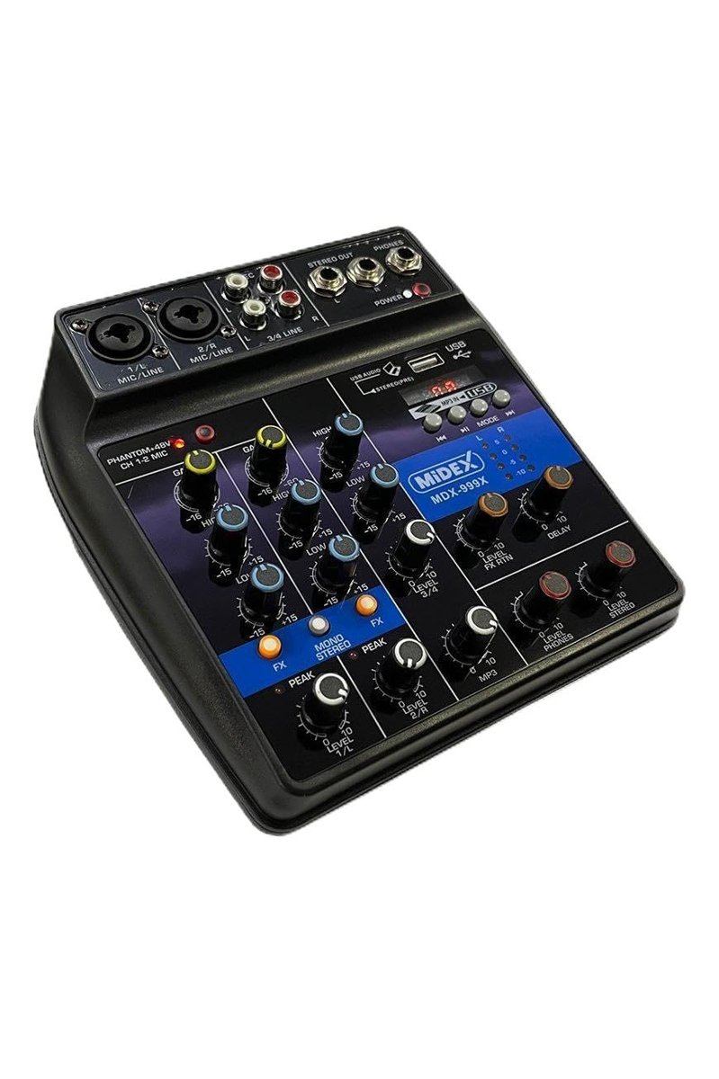 Midex MDX-999X Stüdyo Kayıt İçin Ses Kartlı +48V Phantomlu Kayıt Mikseri (XLR Kablo + Rca Hediye)