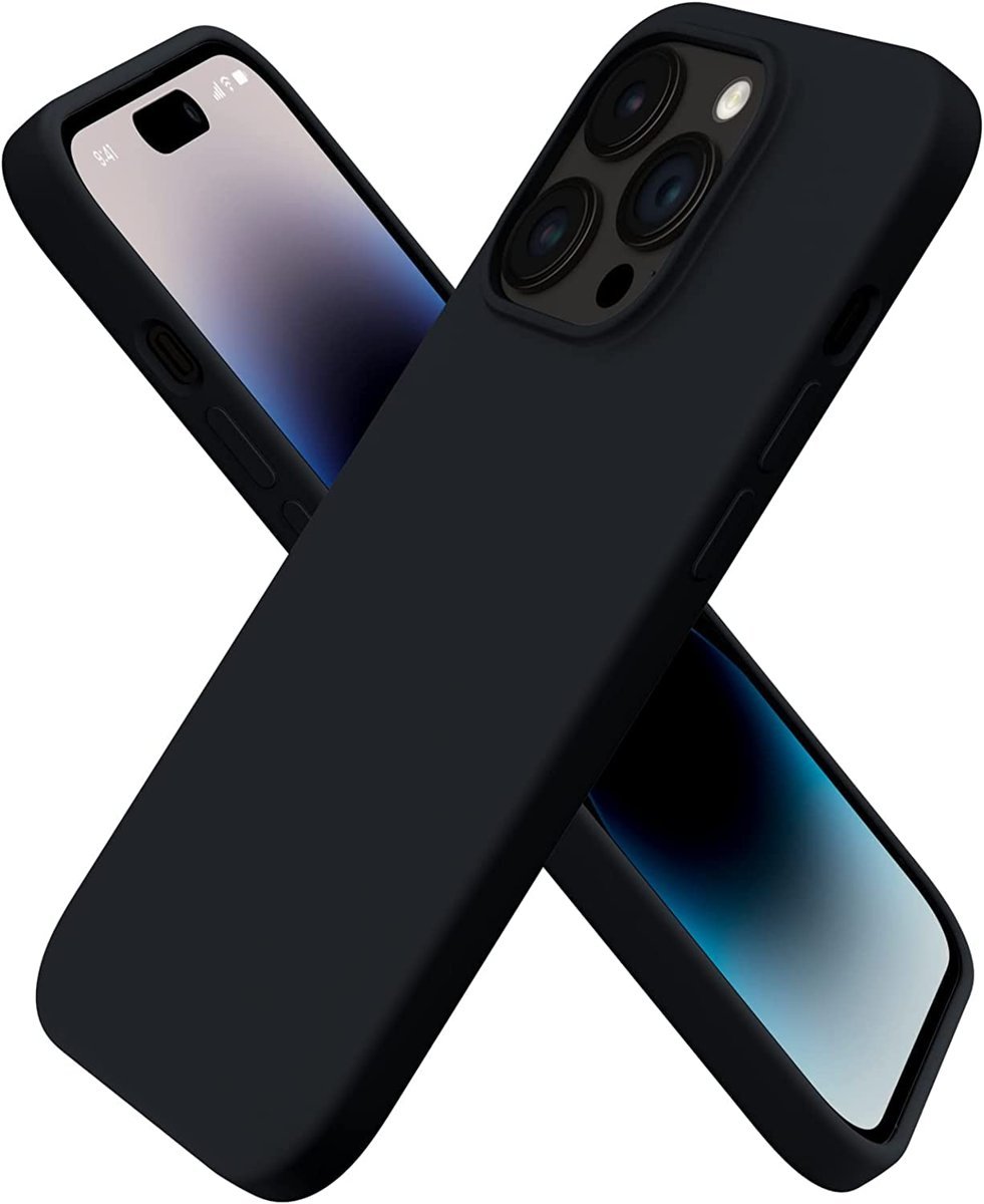 URUCHI iPhone 14 Pro Max ile Uyumlu Kılıf, İçi Kadife Kaplamalı İnce Sıvı Silikon Tam Koruma Yumuşak Jel Silikon Kapak, Siyah