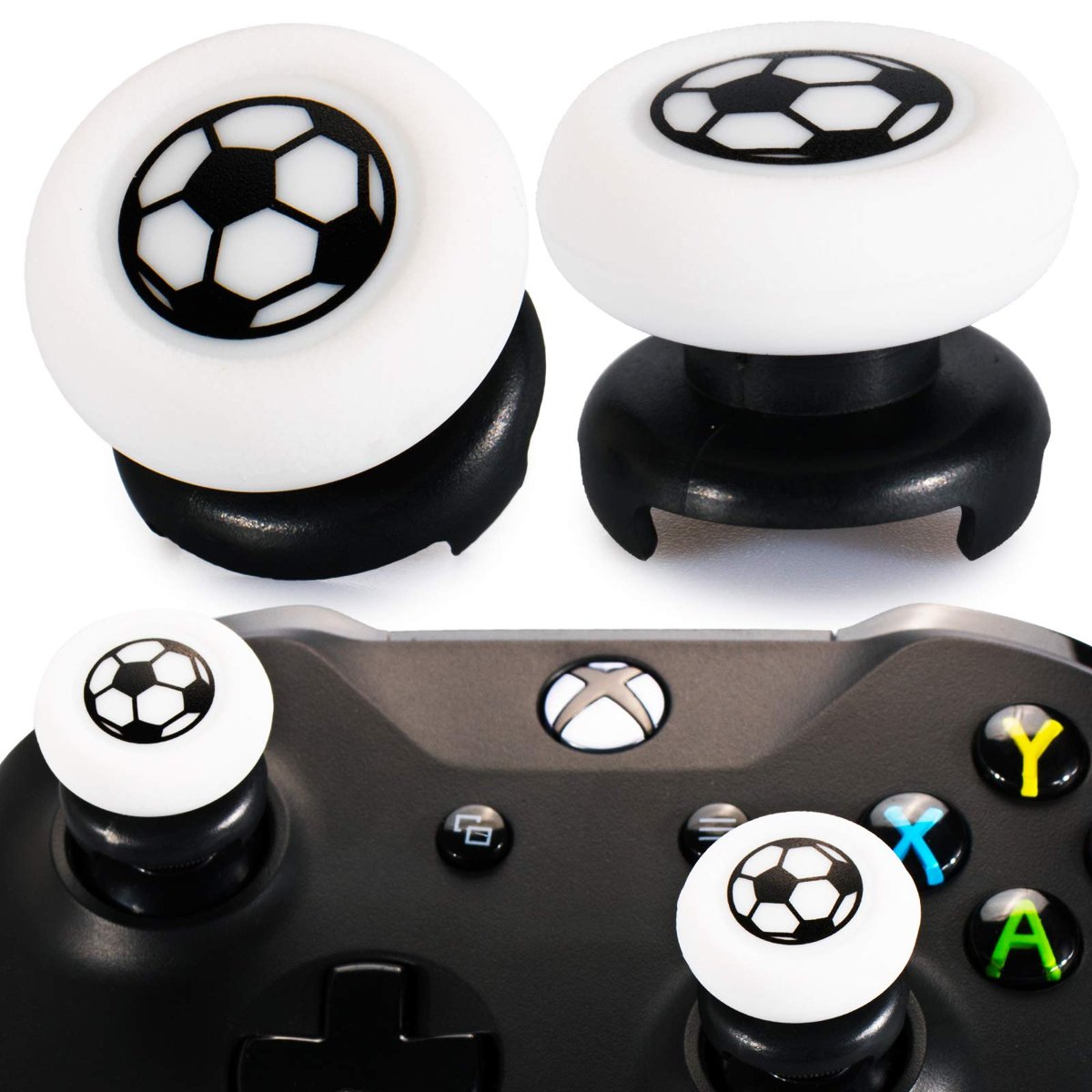 Playrealm FPS Thumbstick Extender  Printing Rubber Silicone Grip Cover 2 Sets for Xbox Series X/S  Xbox One Controller(Soccer)