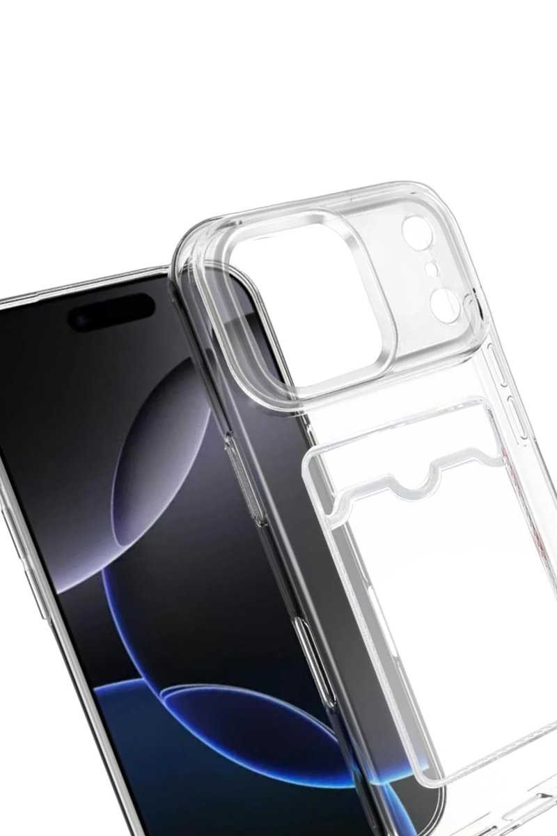 anka cep cep telefonu aksesuarları iPhone 17 Pro Max ile Uyumlu Kartlıklı Şeffaf Silikon Kılıf, Karma-İphone 17 Pro Max-Kılıf