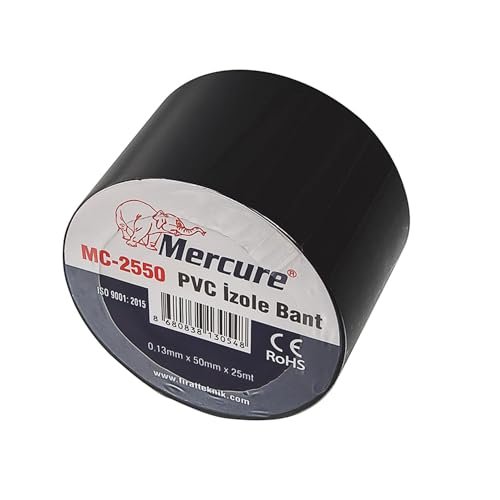 Badem10 Elektrikçi Bandı Siyah İzole Elektirik Kablo Bant Bandı Pvc 0.13 mm Kalınlık 50 mm Geniş 25 Metre