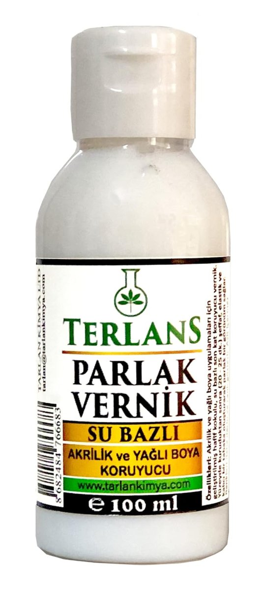 Terlans Su Bazlı Parlak Vernik | 100 ml | Akrilik ve Yağlı Boya Koruyucu