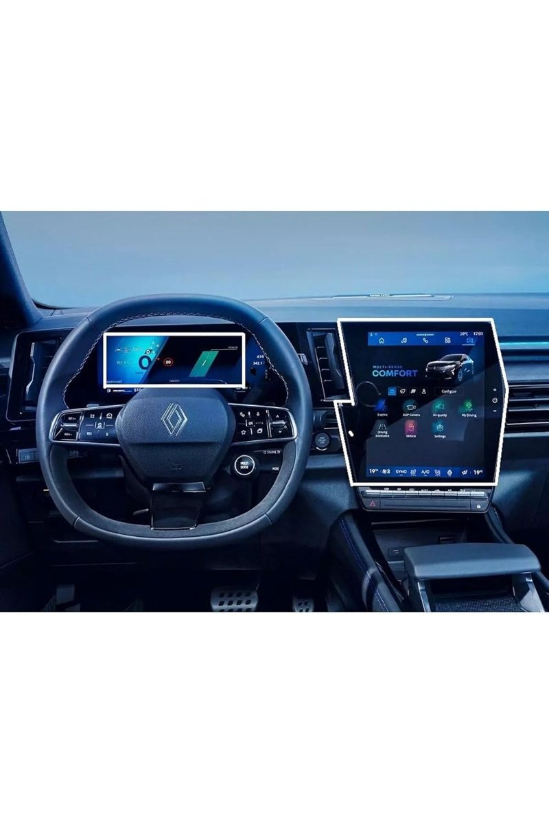 Mobilite Renault Austral/Rafale ile uyumlu 2025 2026 12 inç (Büyük Ekran) Multimedya ve Gösterge 2li Set 9H Nano Ekran Koruyucu
