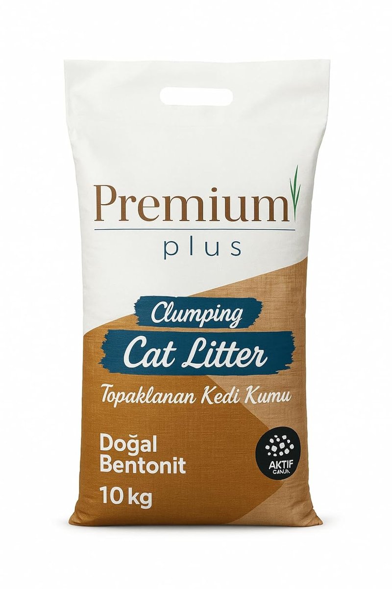Premium Plus Doğal Bentonit Kedi Kumu Aktif Karbonlu 10 LT, Topaklanan, Kokusuz,%99,5 Tozsuz, Yüksek Emicilik Gücüne Sahip Kedi Kumu