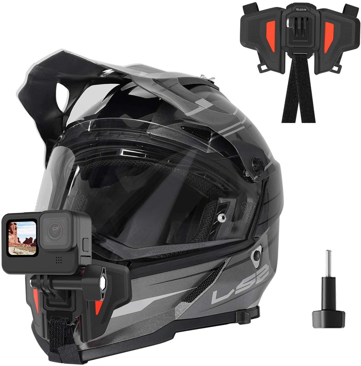 TELESIN Motosiklet Kaskı GoPro Hero 11, 10, 9, 8, 7, 6, Insta360 X3, ONE X2, ONE X, ONE X, DJI OSMO Aksiyon, Kaymaz Silikon, Kurulumu Kolay, Aksiyon Kamera Aksesuarları (2. Nesil) için Çene Montajı