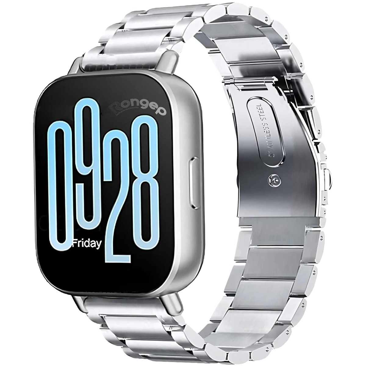 Rongep Xiaomi ile Uyumlu Bakla Model Çelik Kordon Redmi Watch 5 Active/Lite/Watch S4/2/2Pro/S3/S1/S1Pro/S1 Active İçin Katlanır Toka Mekanizmalı Paslanma Yapmayan Kayış (Gümüş)